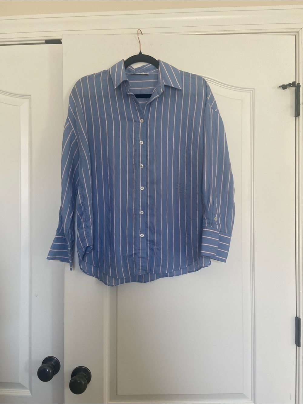 Abercrombie & Fitch Blue and White Vertical-Strip Button-Down Shirt